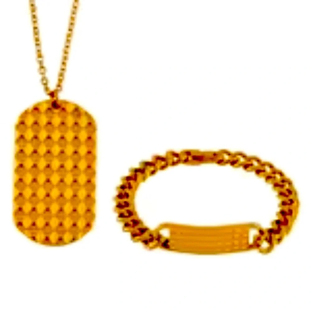 Men's Textured Dog Tag Style Bracelet and Pendant Necklace Set(s) in Stainless S